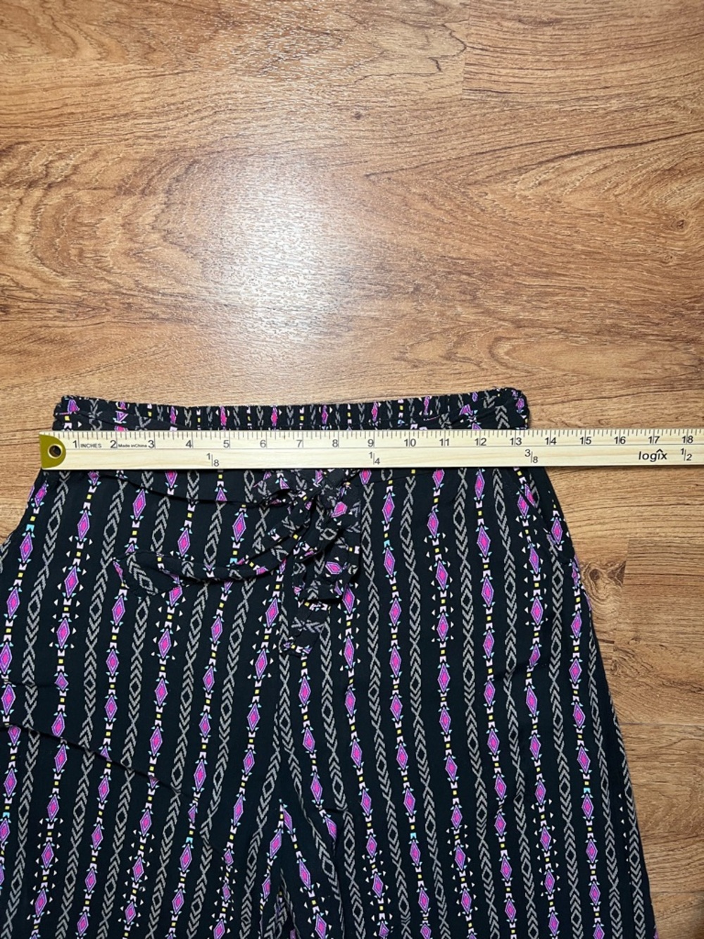 Yado Boho Wide Leg Pants Black Floral Border Tie Waist Size M - Picture 8 of 9